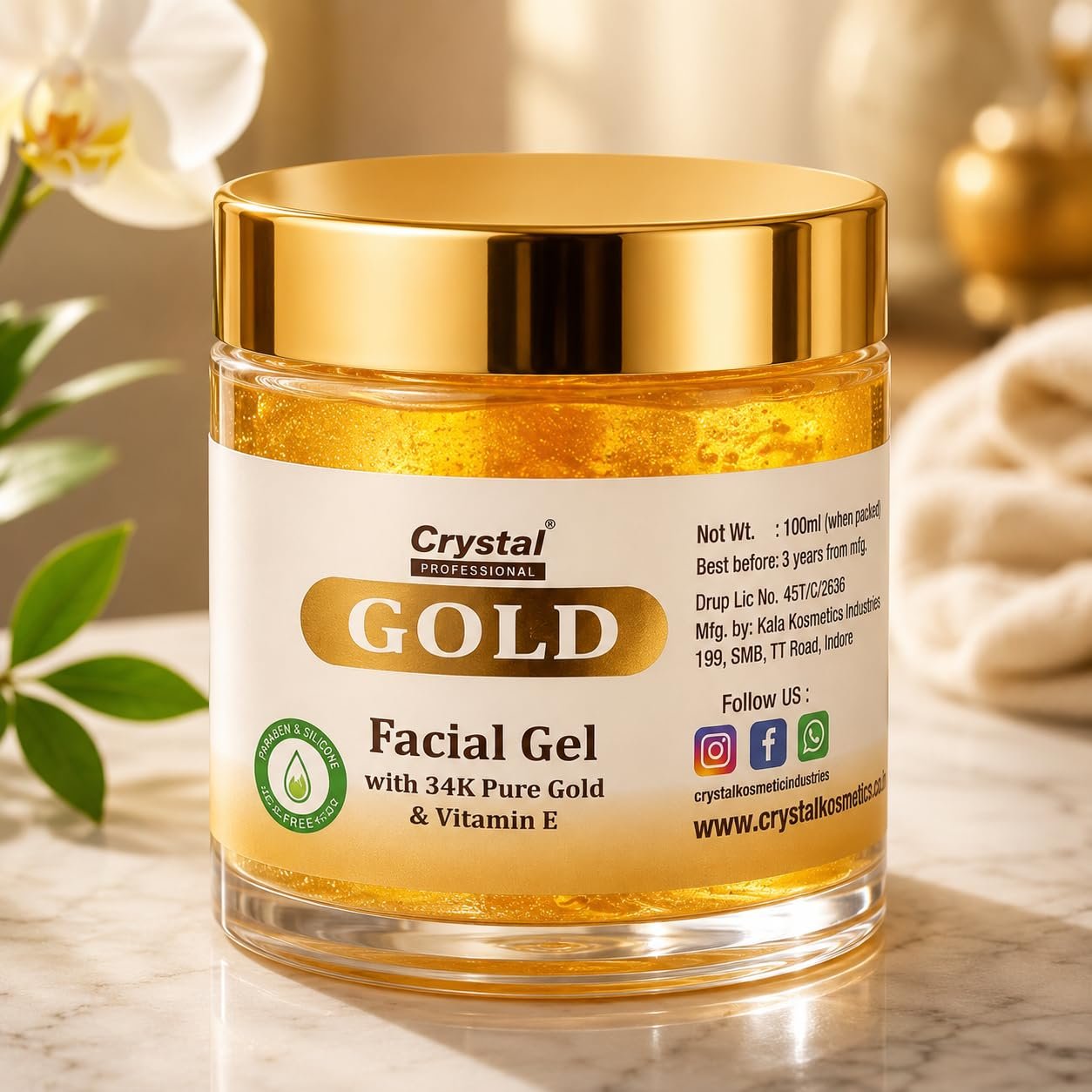 Gold Facial Gel 24K Pure Gold and Vitamin E | Anti-Aging, Firming, Deep Hydration and Radiant Glow | Antioxidant Face Gel | Suitable for All Skin Types (100ml)