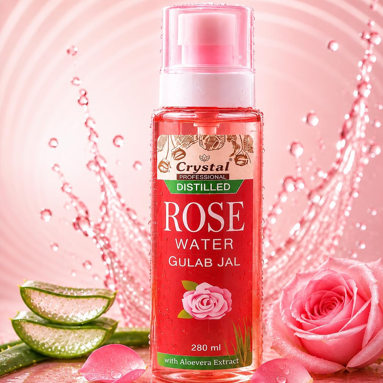 Distilled Rose Water with Aloe Vera | Pure Gulab Jal Spray for Face, Skin & Hair | Alcohol-Free Toner, Makeup Remover & Hydrating Mist | Suitable for All Skin Types - 200ml